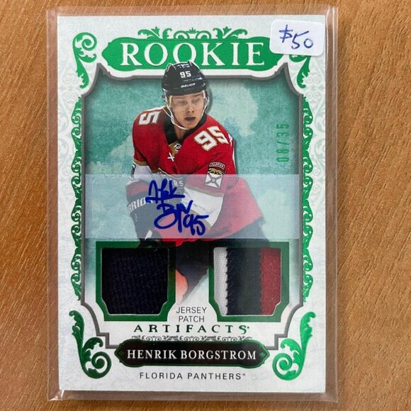 2018-19 Artifacts Autograph Materials Emerald #170 Henrik Borgstrom #'d 8/35 - Picture 1 of 2